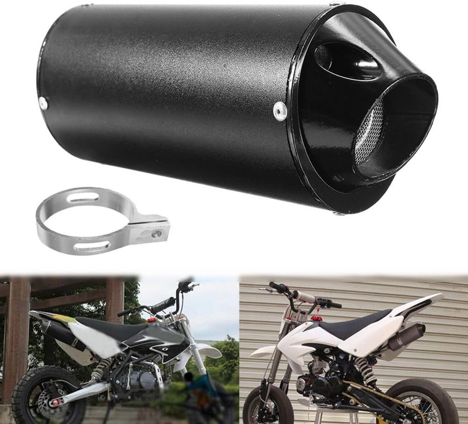 Motorfiets uitlaatsysteem 28 mm - universele RVS achterpijp - mat zwart - verbeterde uitstraling en geluid - ShopVlot