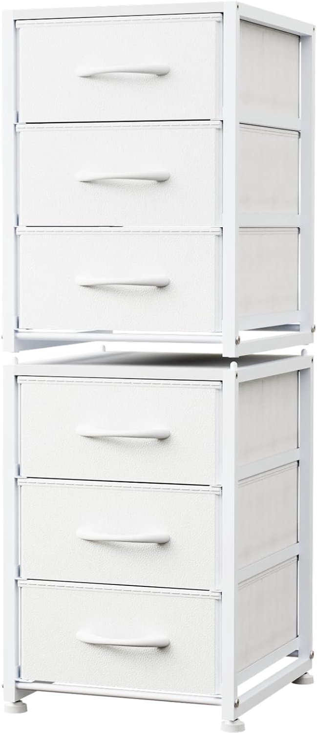 Opbergladen set van 2 - witte stoffen commode - stapelbaar met 6 laden - ideaal voor kledingorganisatie - ShopVlot