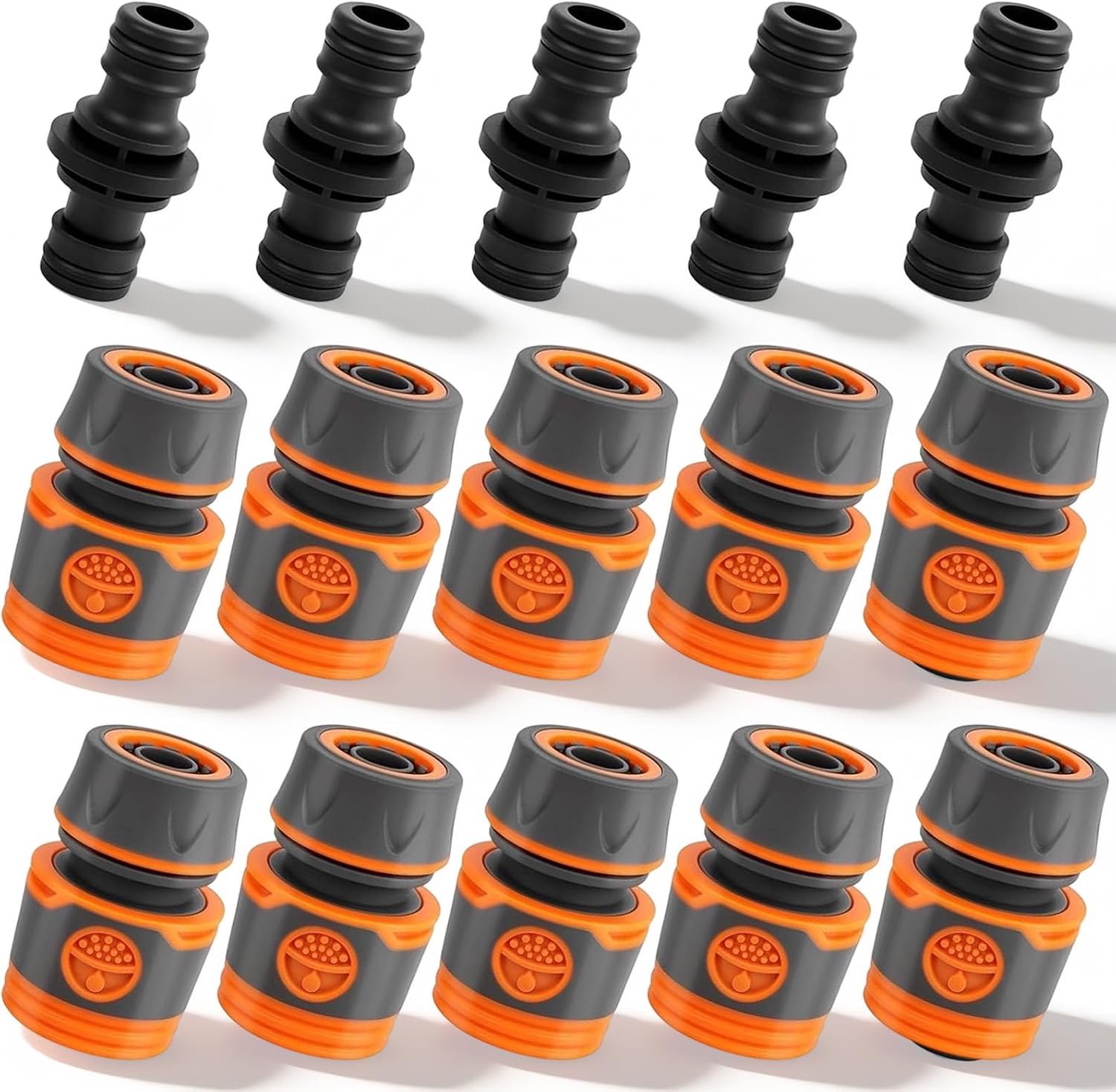Tuinslangverbindingsset met 10 stuks 1/2 inch snelle tuinslangverbinders en 5 dubbele stekkers, waterslangverlenging, koppeling, slangkoppeling voor het reinigen van terrassen, irrigatie van gazons