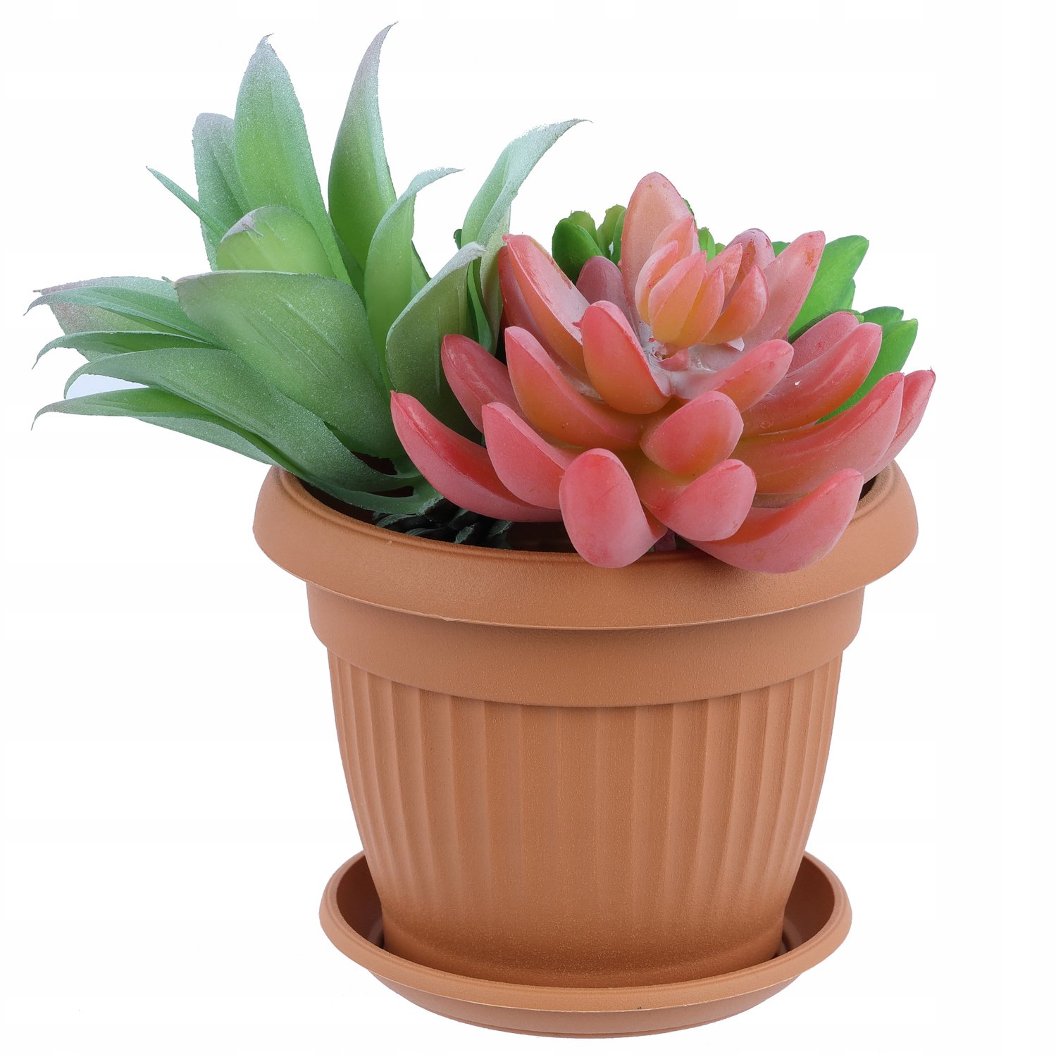 Terracotta Ronde Plantenbak met Schotel Ø17cm - Duurzaam Kunststof