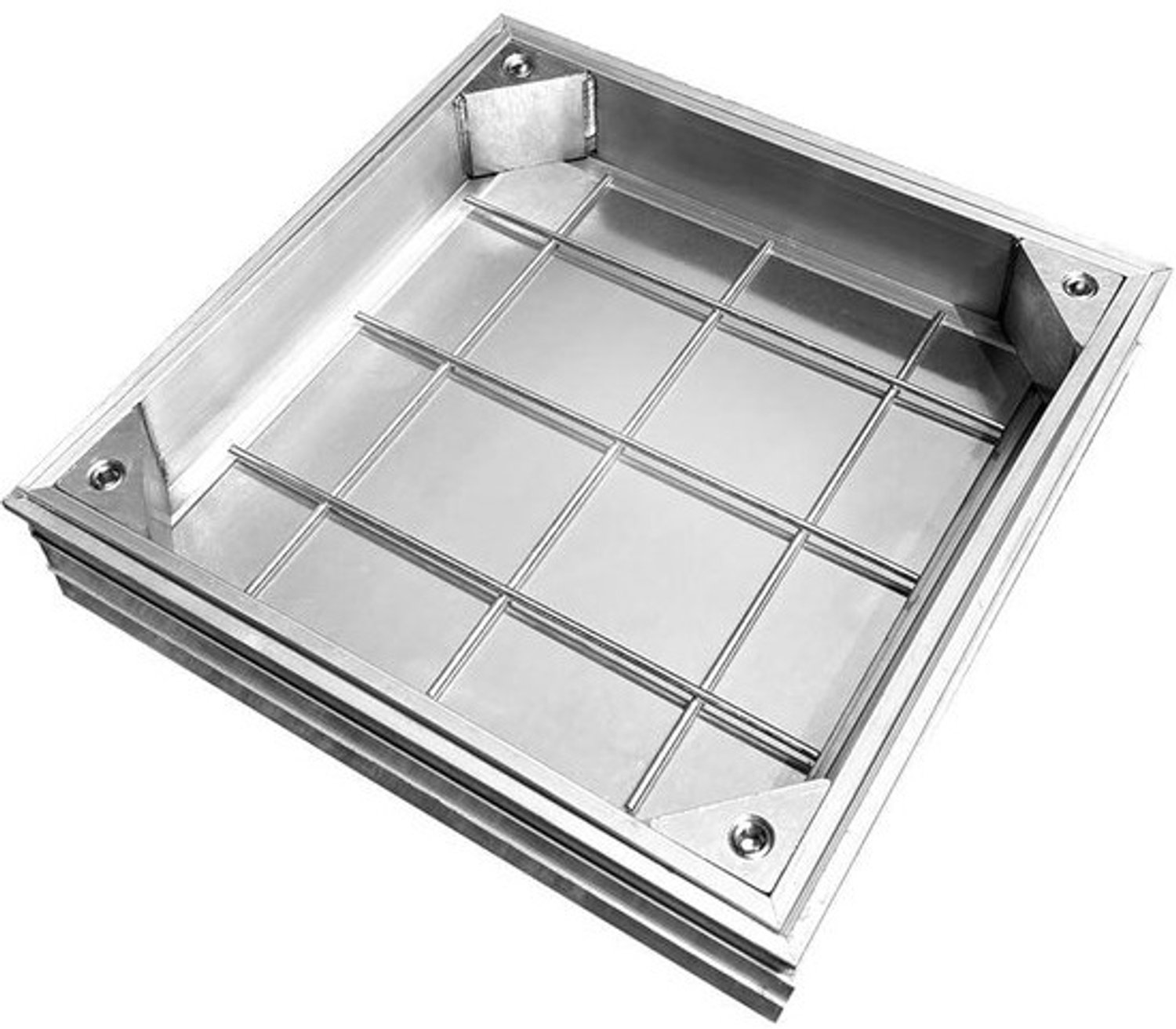 Afvoerkoepel aluminium - Inspectieluik vloer - Geuren buiten houden - Geluiddempende inzet - 200 x 200 mm - Aluminiumkleurig