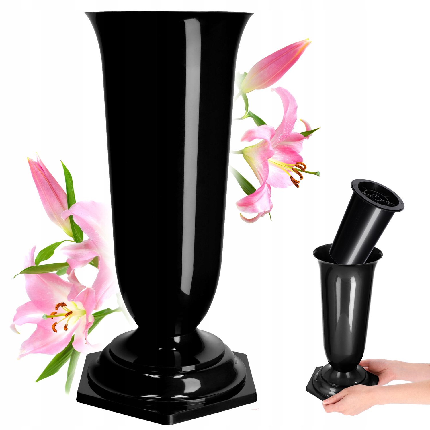 Kadax Grafvaas 37cm Zwart - Decoratieve Vaas voor Begraafplaats