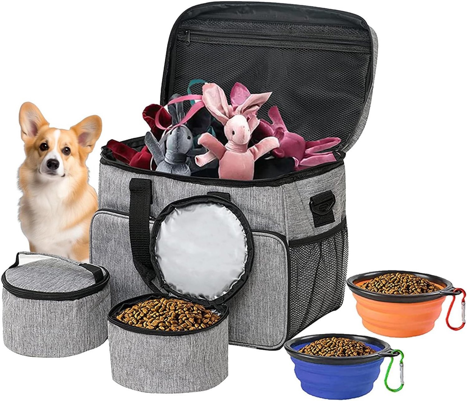 Grote Reiszak voor Honden met Organizer, 2 Voerbakken en Opvouwbare Kattenbakken voor Dierenaccessoires