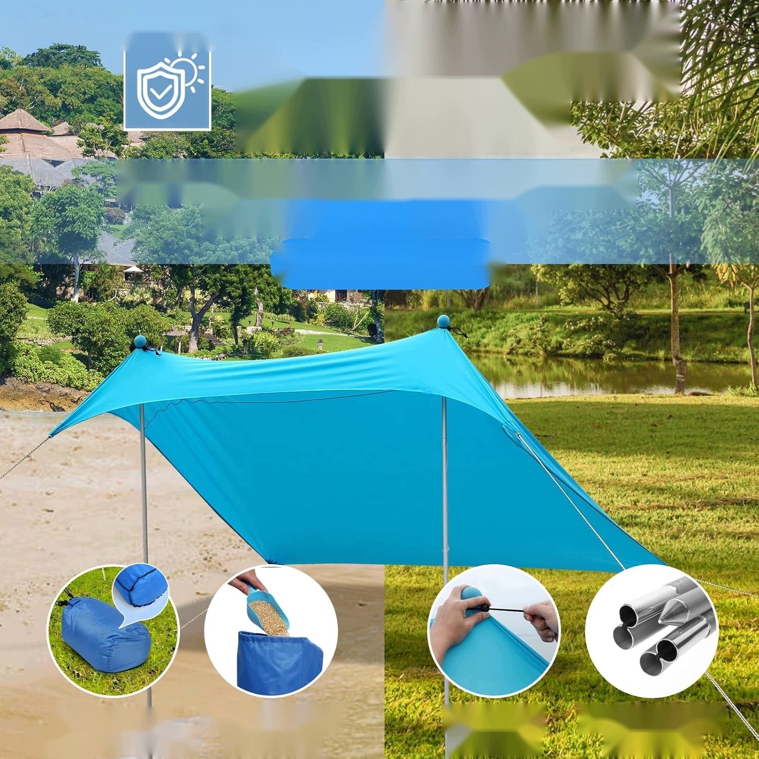 Strandtent 2.1x2.1m UV 50+ Gezin Bescherming Zon & Wind