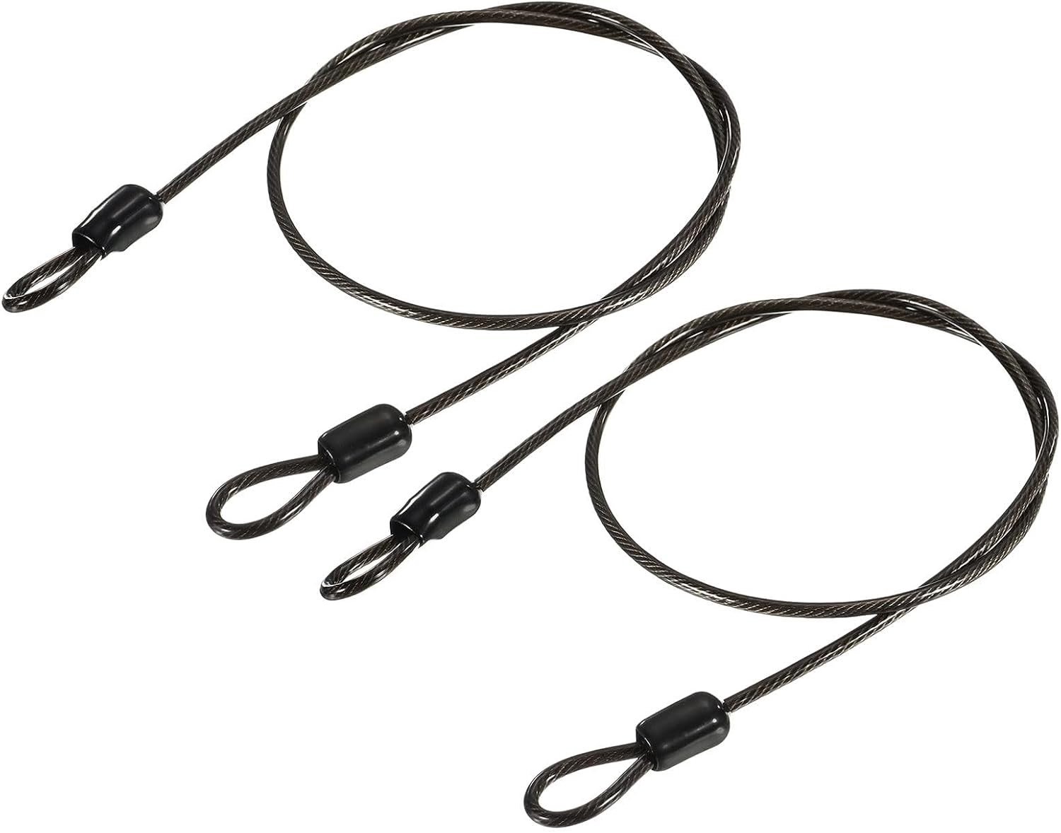 2 Stuks 2.5mm x 0.5m Coated Veiligheidskabel met Dubbele Lus voor Fietsen, Bagage en Outdoor Activiteiten - Flexibele Beveiligingskabel in Zwart