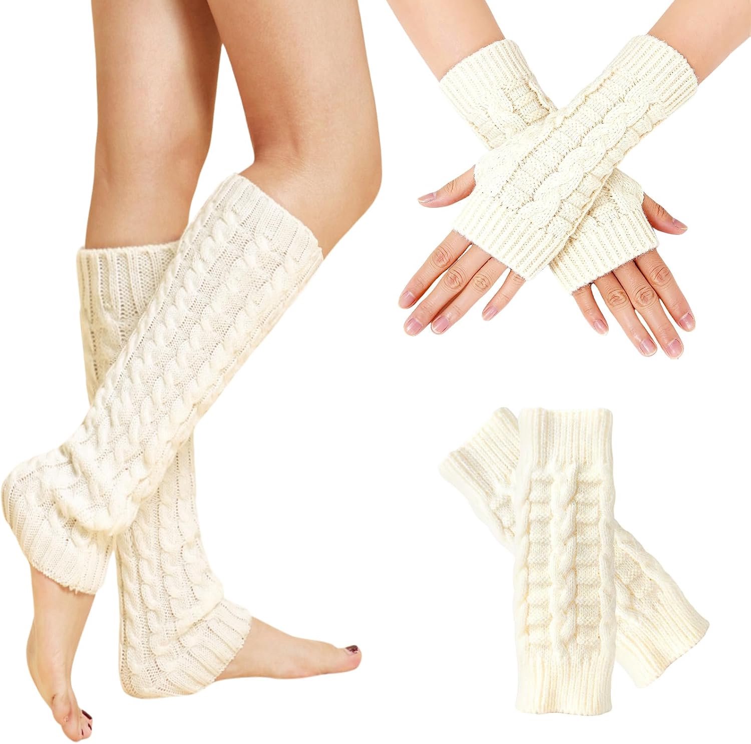 Witte Vingerloze Handschoenen Dames, Beenwarmers Dames, Warme Polswarmers, Pakken, Winter, Gebreide Handschoenen, Zonder Vingers, Lange Benen, Voor Dames En Meisjes