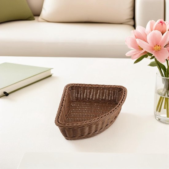2 Stuks Delige Driehoekige Plastic Hoekmanden in Imitatie Rattan Stijl Ruimtebesparende Opbergers voor Keuken Badkamer Woondecoratie voor Groenten Fruit Kleine Accessoires — afbeelding 5