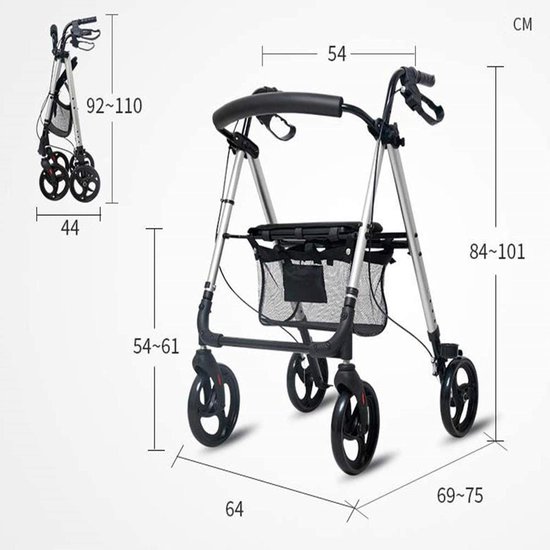 Opvouwbare Rollator Rollator Rollator Rollator Walker, Looprek 4 Wiel Opvouwbaar Compact Mobiliteitshulpmiddelen Met Zitzak Transportstoel Walker Multifunctioneel Wandelstok Ouderen Gehandicapten Del — afbeelding 4