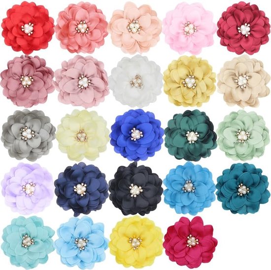 10 stuks satijnen stof bloemen diamant parel stof bloemen voor doe-het-zelf schoenen hoeden kleding accessoires ambachten naaien haarclips jurken-lichtgeel — afbeelding 3