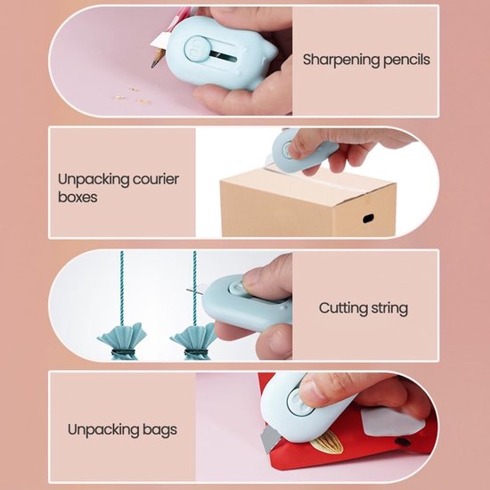 6 stuks mini-doossnijder, intrekbaar universeel mes, mini-gebruiksmes, draagbaar, schrijfwaren messen voor enveloppen, papiersnijden, doos of verpakking — afbeelding 5
