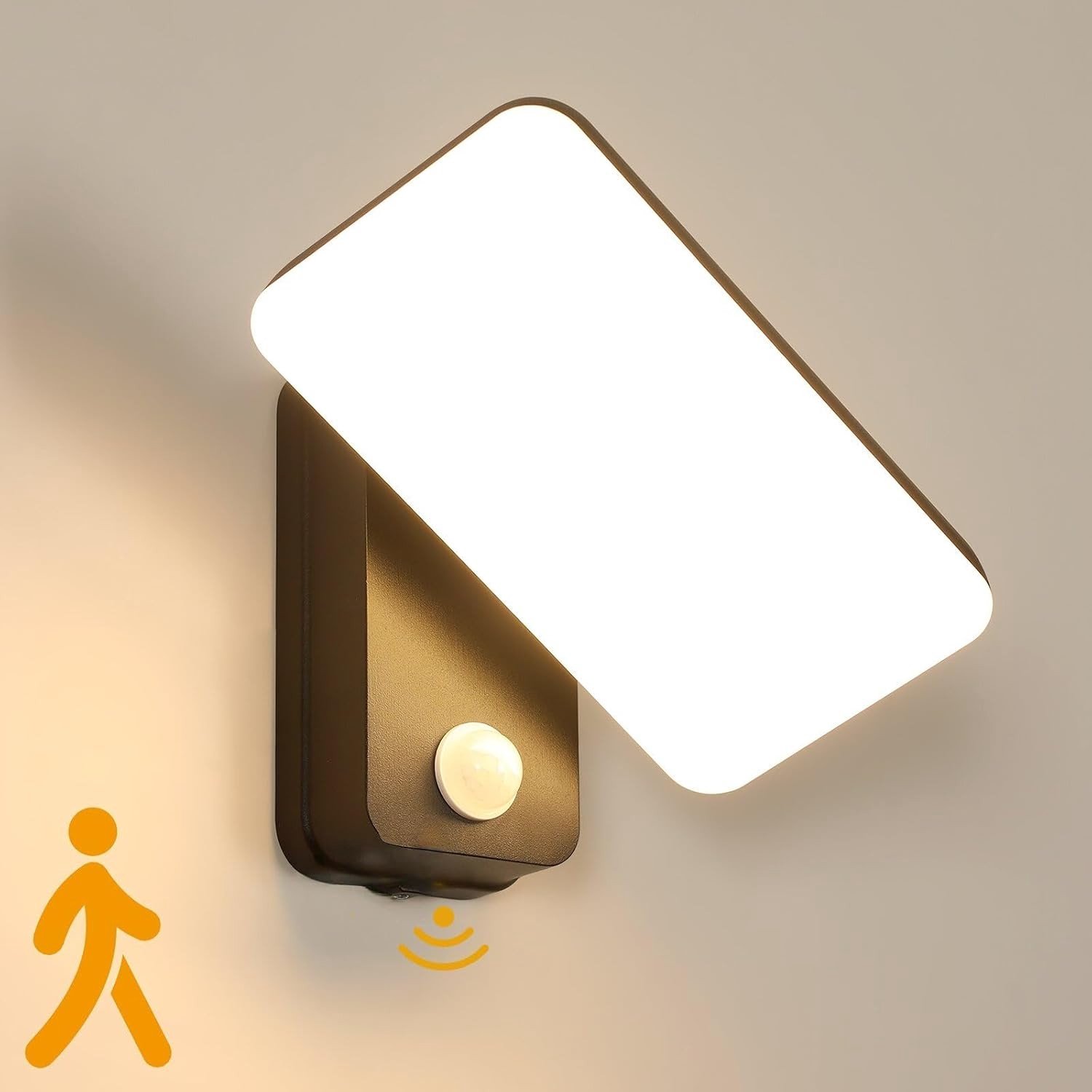 LED Wandlamp Buiten - Zwart - 16W - LED Wandlamp met Bewegingssensor en Verstelbaar Paneel - Voor Tuin en Garage