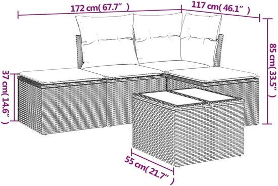 Poly rattan duurzaam weerbestendig 5 delig lichtgrijs — afbeelding 2