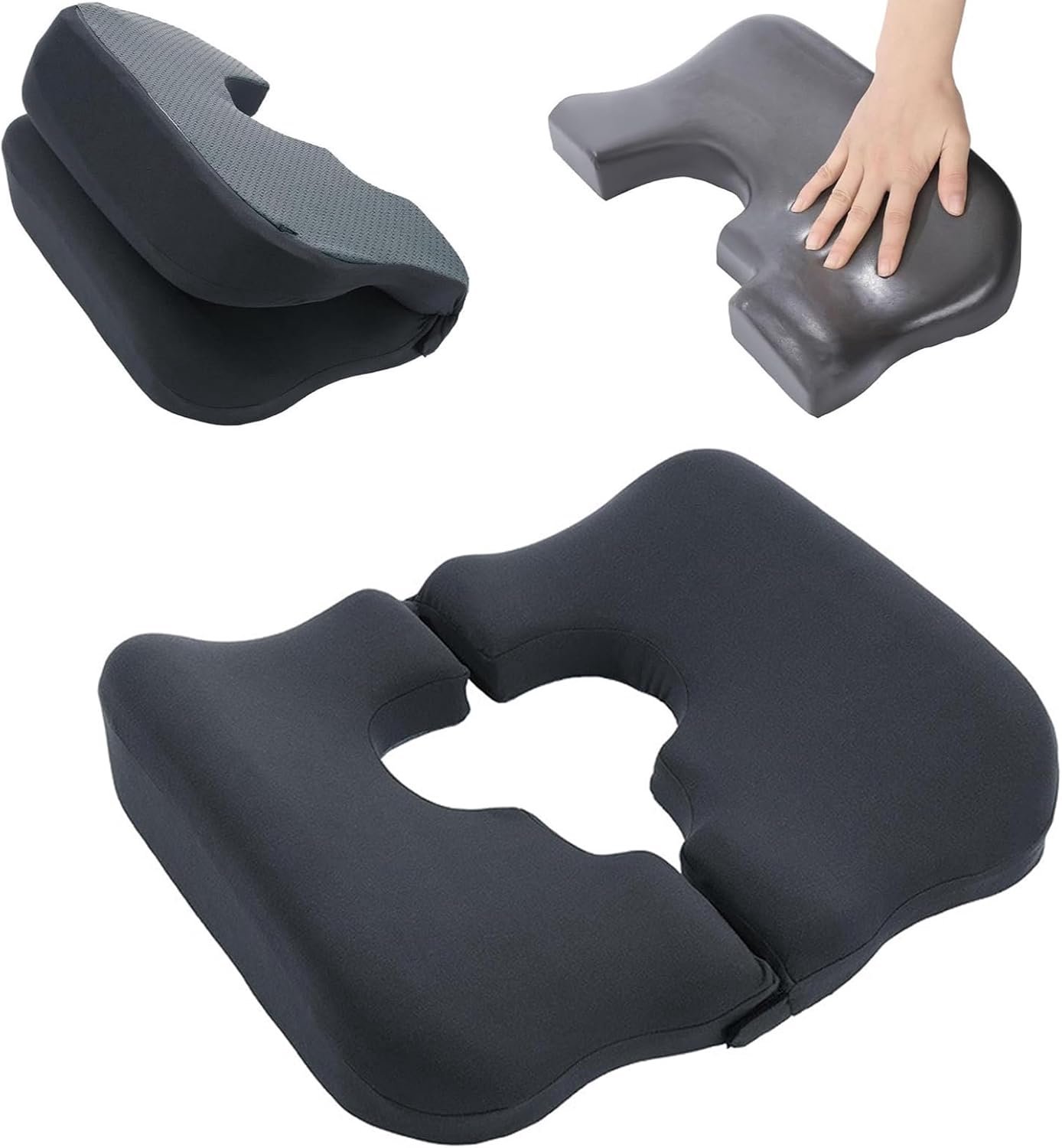 Antidecubituskussen, stuitbeenkussen van traagschuim voor drukontlasting, orthopedisch kussen voor bedliggen, rolstoel, kantoor, auto, zwart