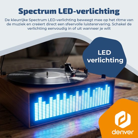 Denver Platenspeler - Ingebouwde speakers - Lichteffecten - Auto stop - Bluetooth - RCA output - Keramische naald - VBS271 — afbeelding 5