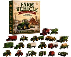 boerderij voertuigen adventskalender 2026 - 24 stuks - meerkleurig - acryl materiaal - tractor en landbouw thema - hangornamenten - verzamelbare mini decoraties - geschikt voor kerstboom en interieur decoratie