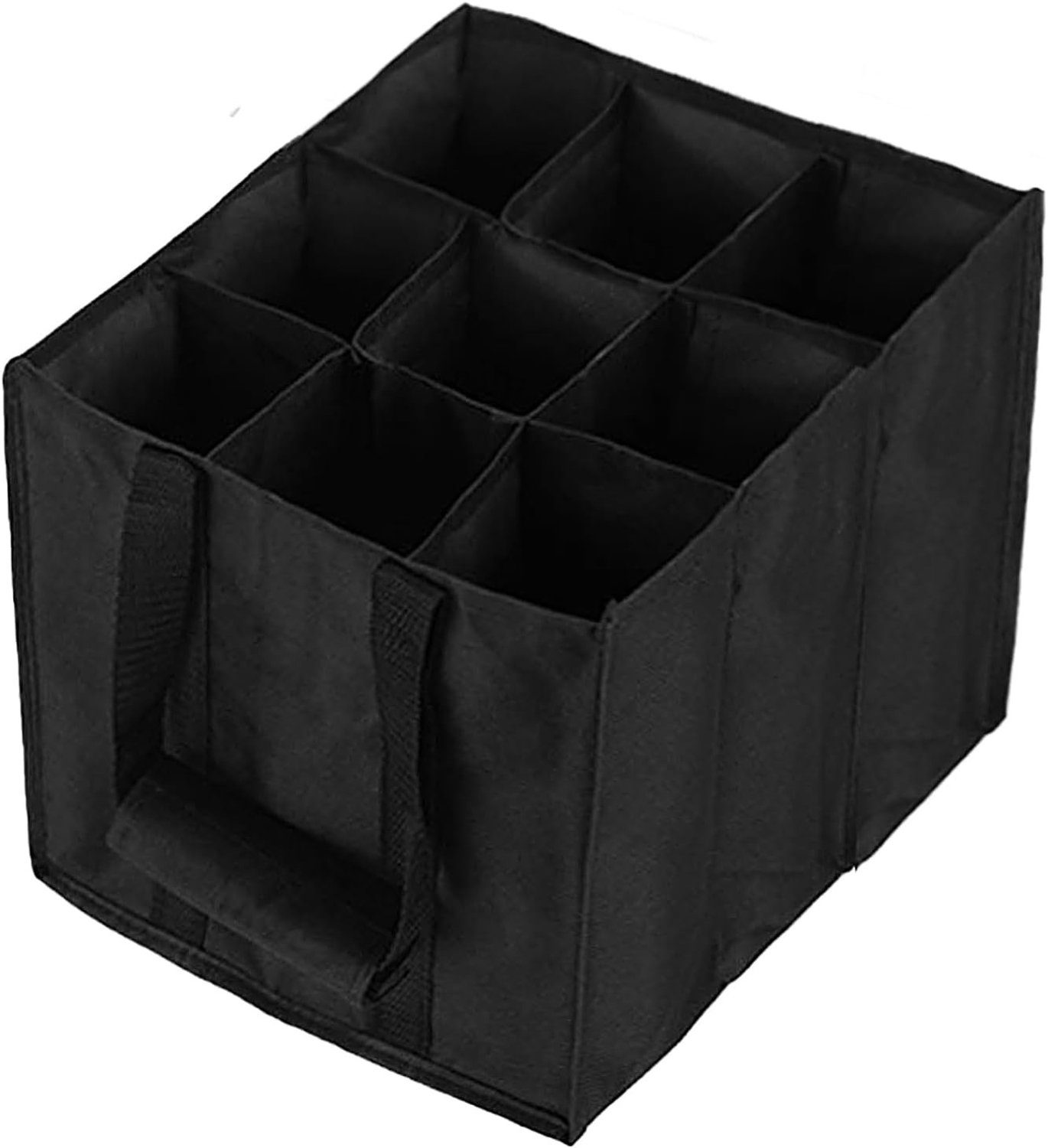 Fleece Flesentas met 6 Compartimenten voor Wijnopslag, Handige Tote Bag met Handvatten, Zwart, 27 x 27 x 27 cm, Ideaal voor Picknicks en Feestjes