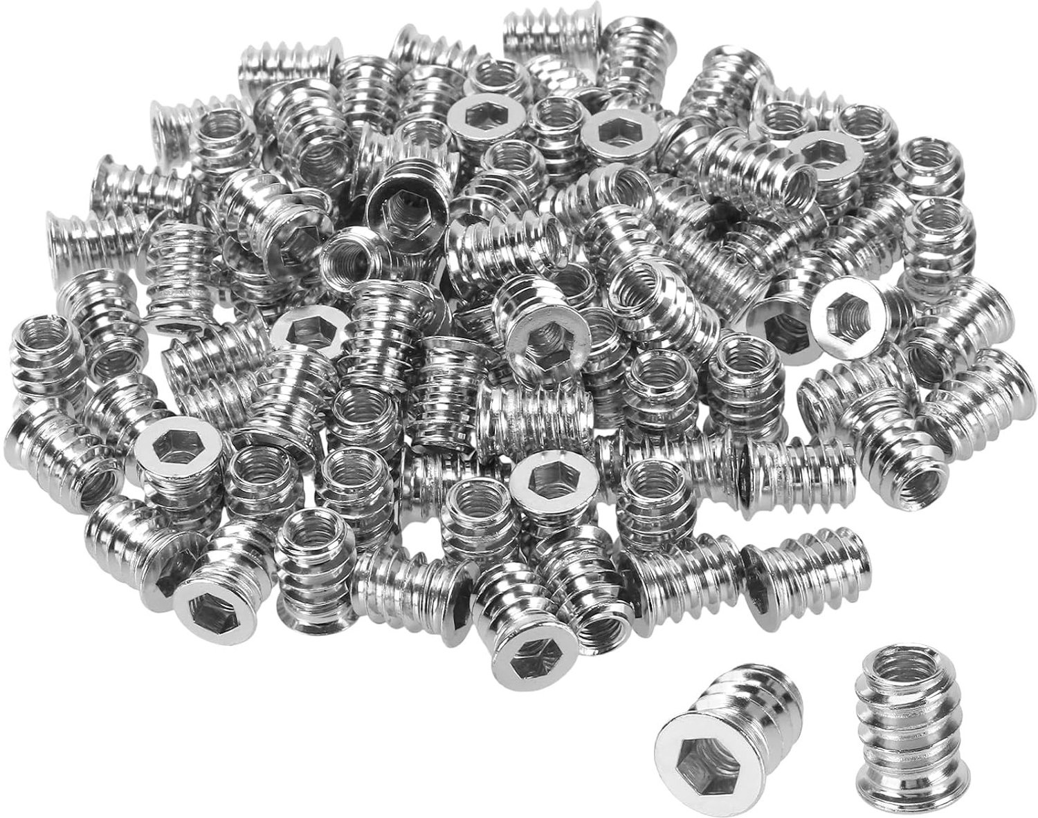 M6 Draadinvoegstukken voor Hout, 15 mm, RVS Moeren voor Meubels, 8 mm Boorgat, Set van 200 Stuks, Duurzaam en Corrosiebestendig