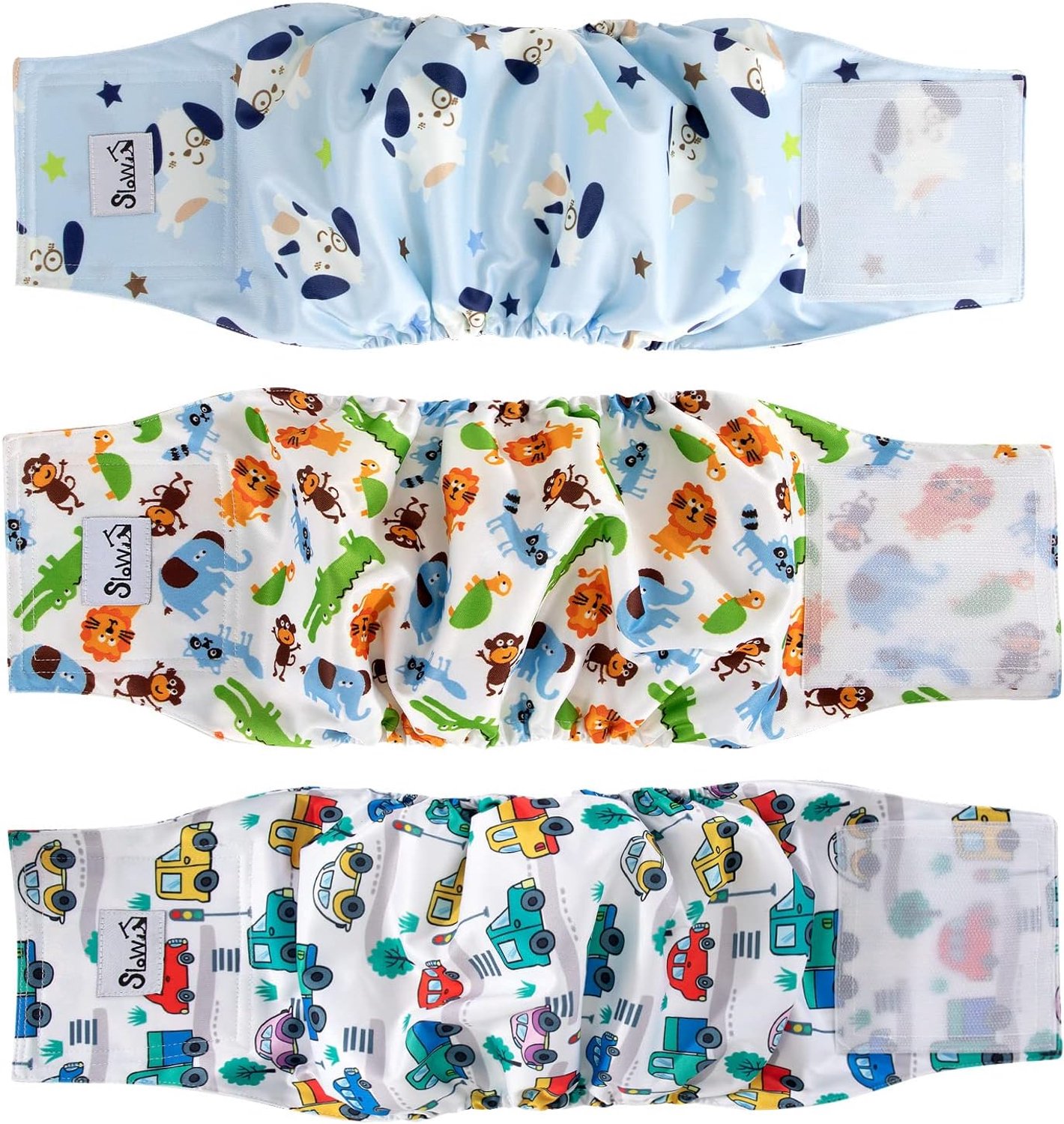 SlowTon Male Dog Diapers Wraps Washable Belly Bands with Extra Inserts, Highly Absorbent Diapers with Flexible Closure, Pack of 5