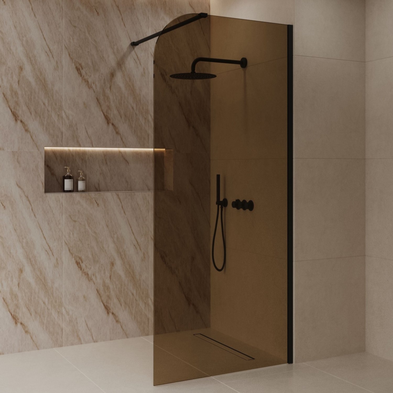 Sanitado Dalis Curve Inloopdouche Sepia Glas Mat Zwart Profielen 120x200 cm