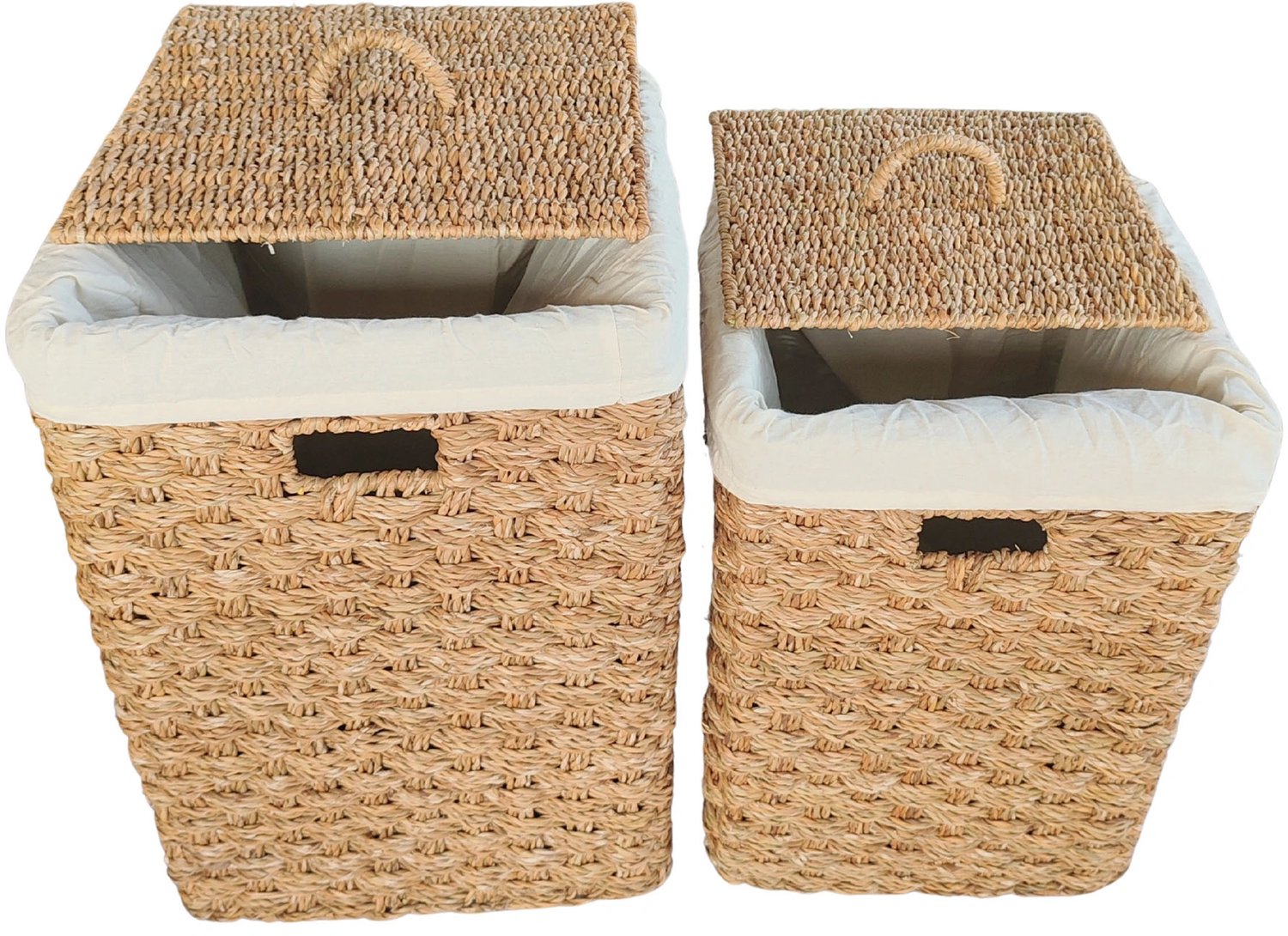 Vierkante wasmand met deksel – zeegras – set van 2 – 55 en 85 l – naturel