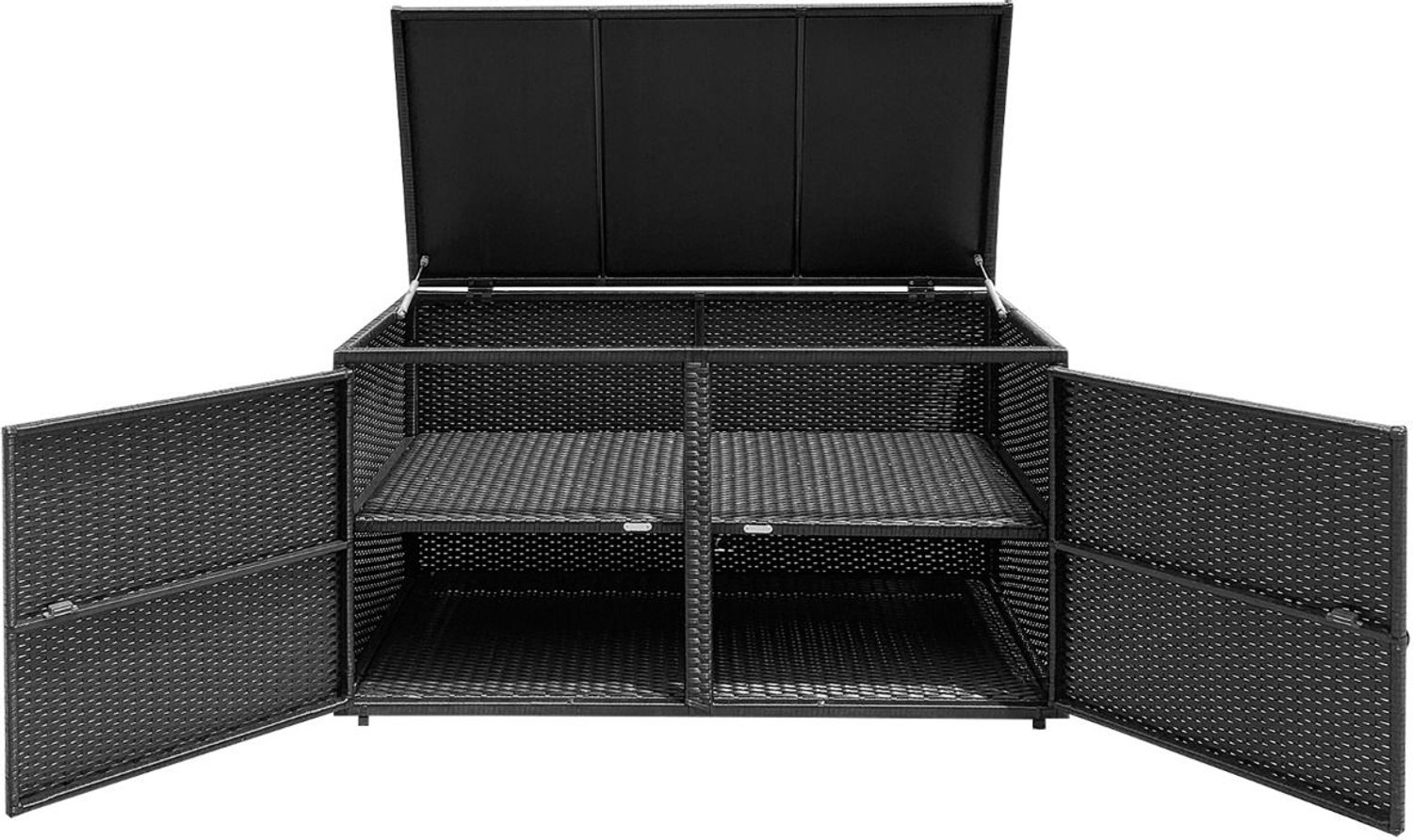 SureDeal® - Dressoir - Rotan Terrasbox - Inhoud Liter Weerbestendige - Buiten - Deksel - Planken Tuinbox - 115x60x65 cm - Bruin