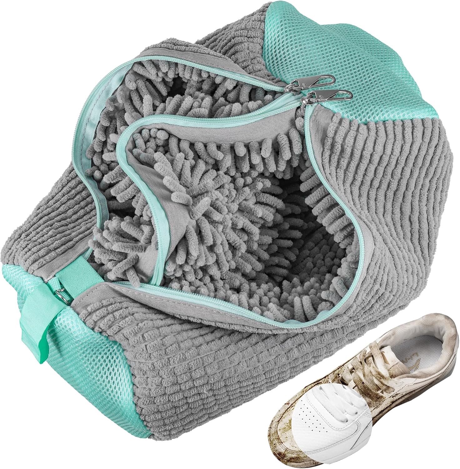 2-in-1 Schoenwaszak voor de Wasmachine, Herbruikbare Waszak voor Schoenen met Rits, Ideaal voor 360° Reiniging van Sneakers en Sportschoenen, Grijs
