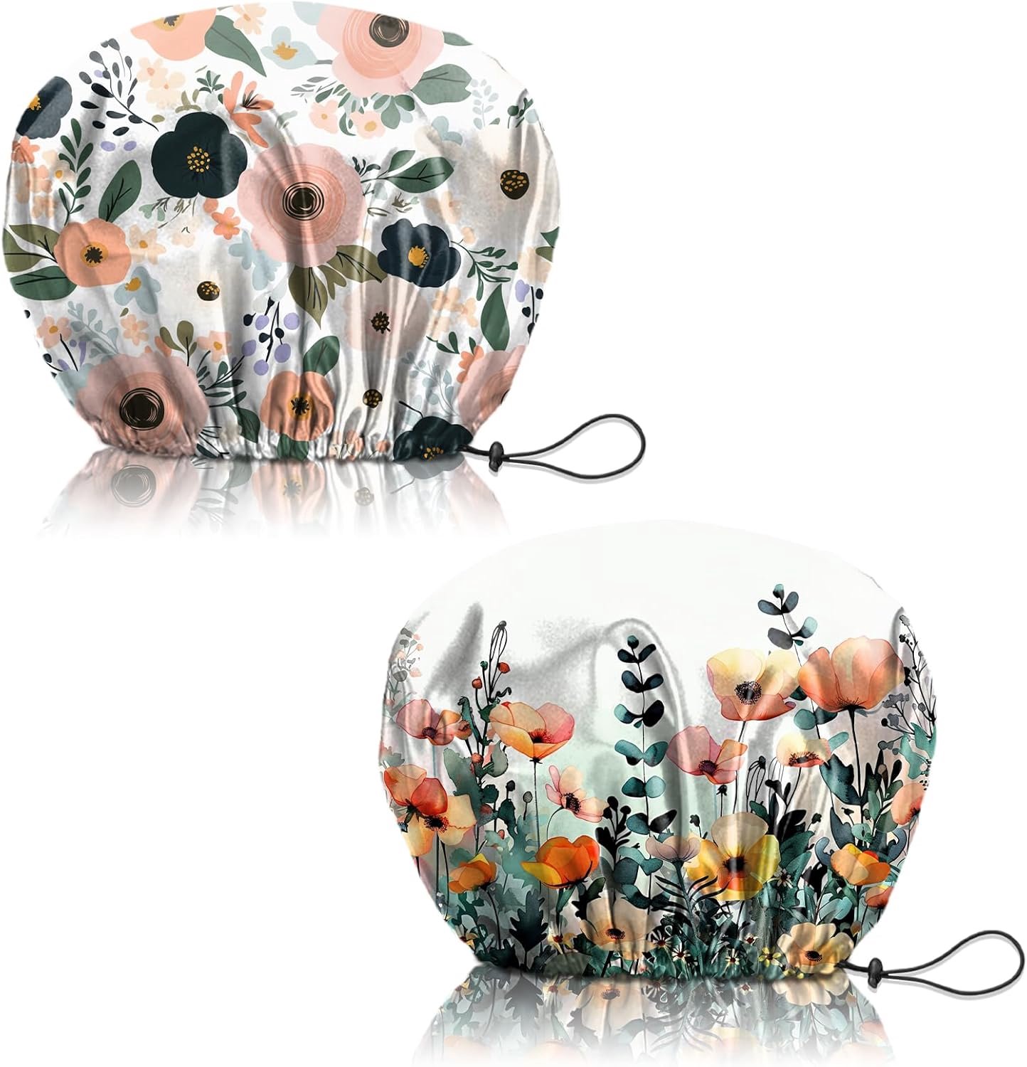 2PCS Shower Cap Reusable Large Waterproof Adjustable Double Layer Elastic Dry Hair Bathing Caps Aesthetic Cute For - ShopVlot