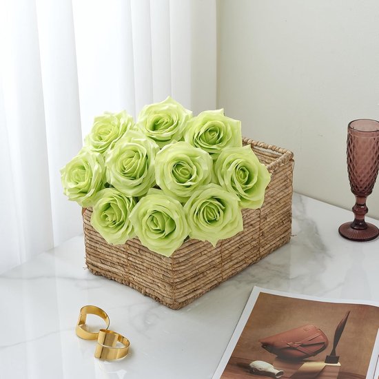 12 stuks kunstmatige zwarte rozen zijden bloemen, enkele lange steel nep roos bruids bruiloft boeket realistische bloem voor thuis verjaardagsfeestje arrangement tuin taart decoratie (groen) — afbeelding 3