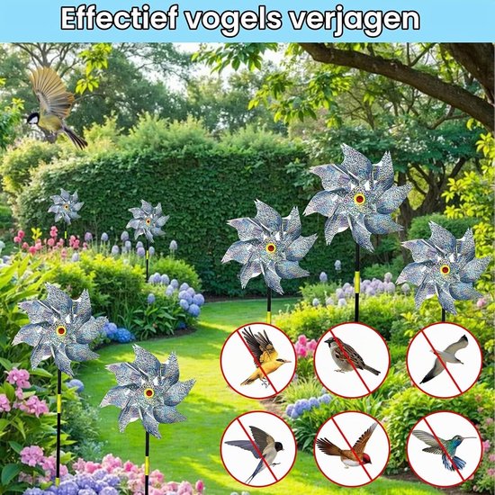 Set van 10 Reflecterende Windmolens voor Tuin - Vogels Afschrikken met Decoratieve Windmolens voor Balkon, Tuin en Boerderij — afbeelding 3