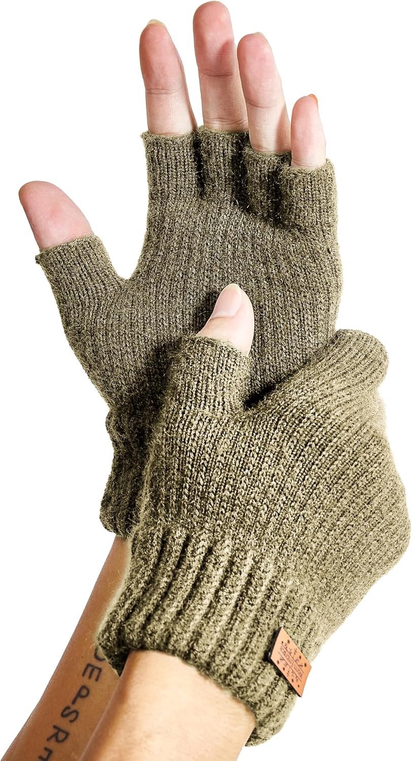 Vingerloze Handschoenen - Lichtbruin - Kasjmier Gebreid - Voor Heren en Dames