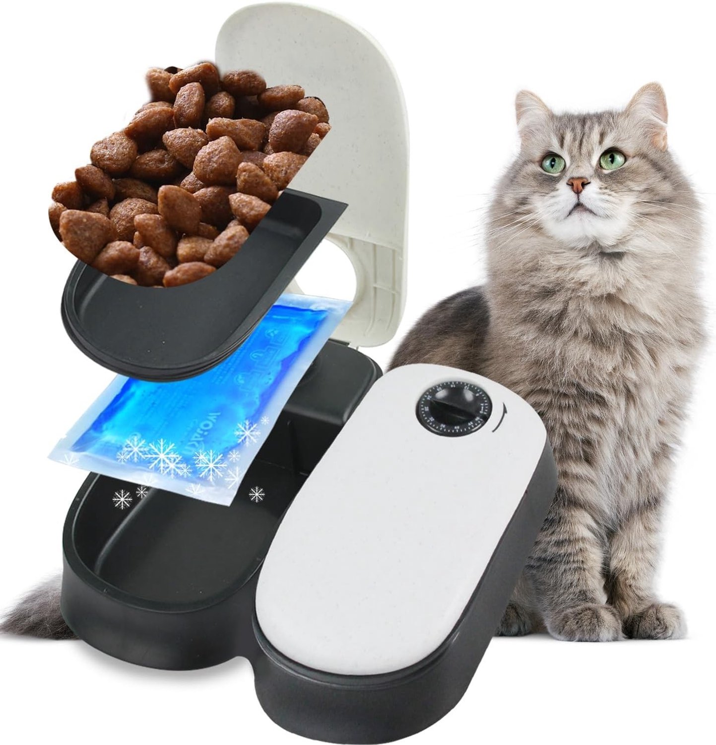 Automatische Voederdispenser - Wit - 355 ml - Met Ijspak en 48-Uurs Timer - Voor Katten en Honden