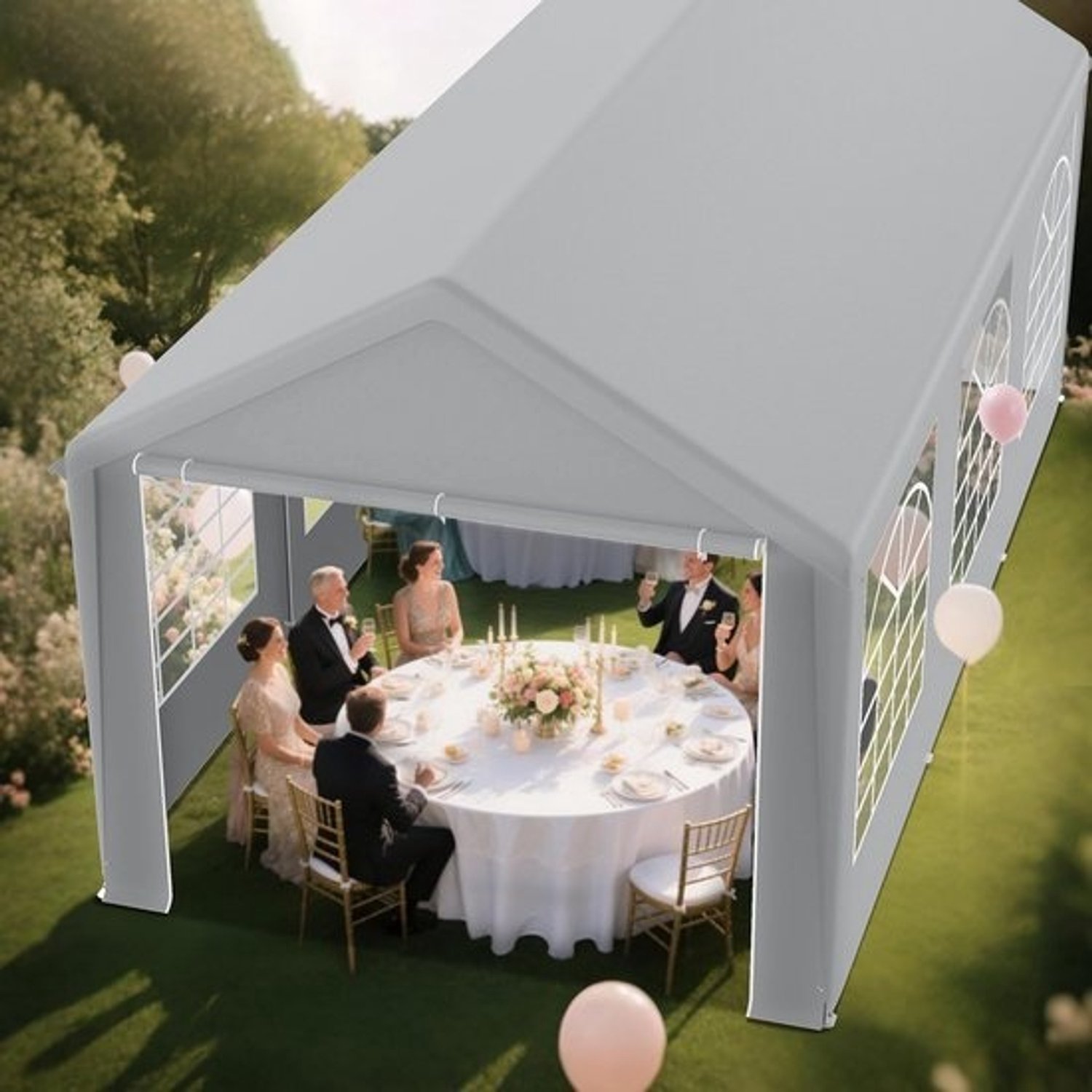Stevige tuintent 3 x 6 meter met PE-dak en zijwanden met vensters