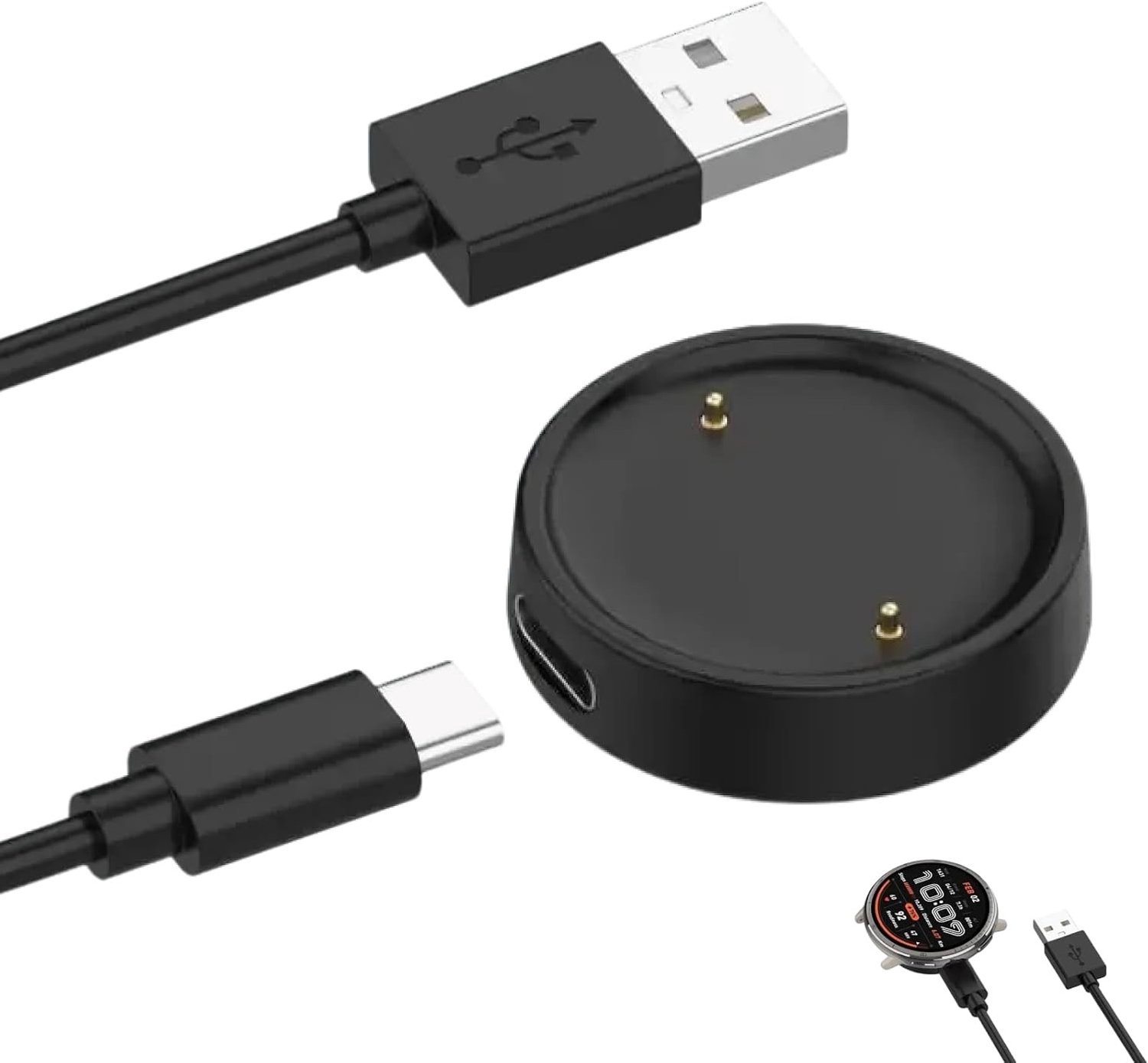 Draagbare magnetische oplader voor Amazfit Active 2 en Bip 6, snelladen met 1m USB-kabel, lichtgewicht en compact design