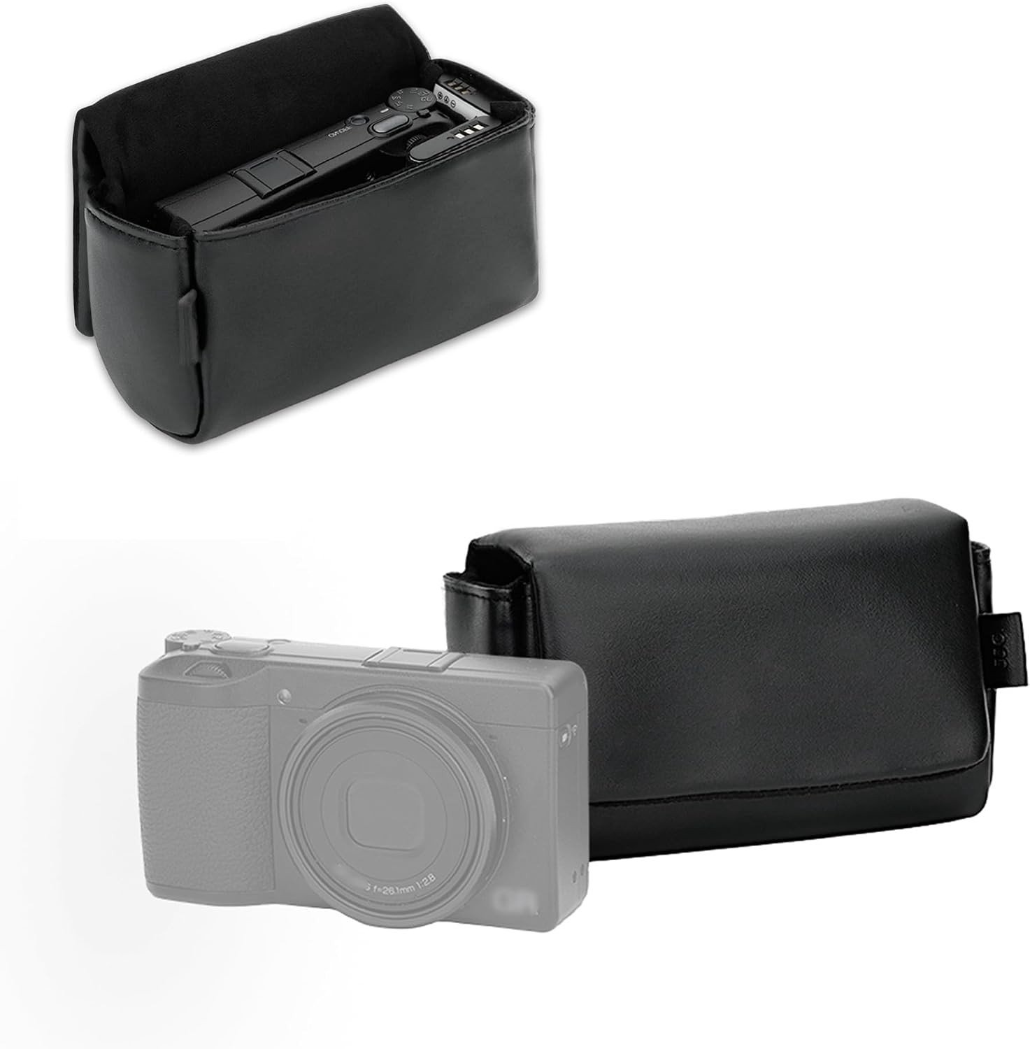 Zachte Compacte Camera Tas met Magnetische Sluiting, Zwart, Geschikt voor Kleine Camera's, Microfiber Leer