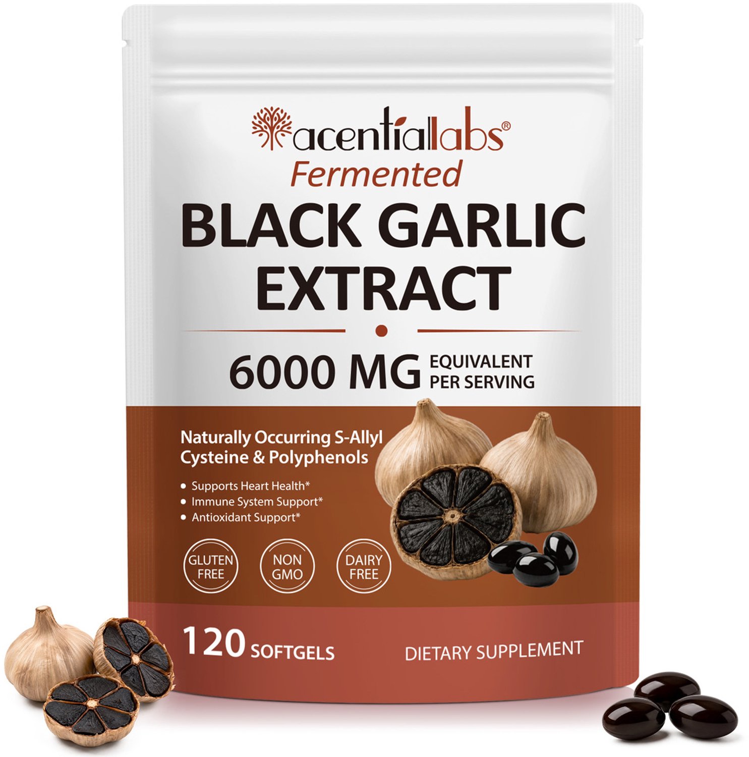 Acentiallabs Zwarte Knoflook Extract – Gefermenteerde Black Garlic 10:1 – 6000 mg Equivalent per Portie – 120 Softgels