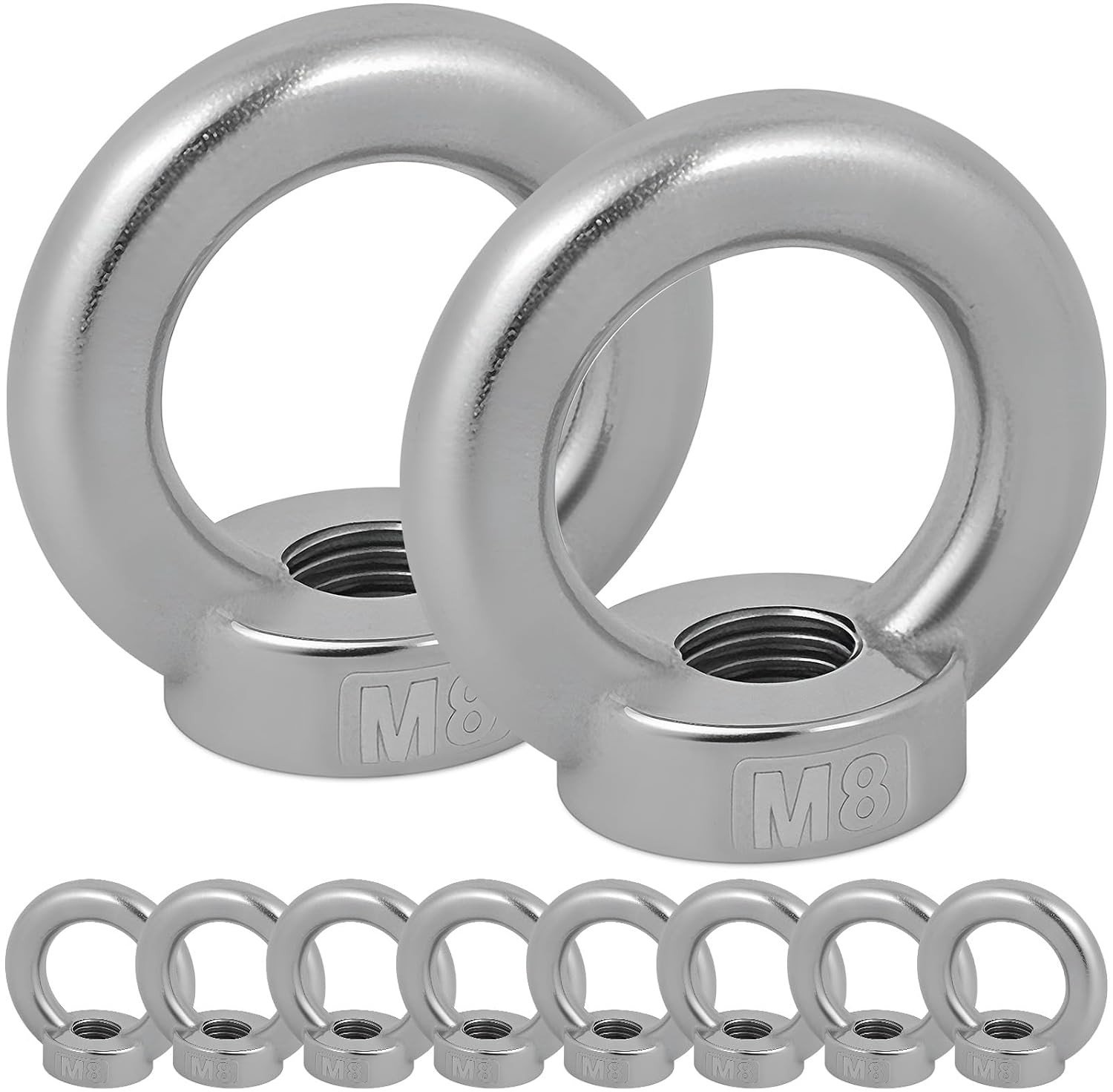 Set van 10 RVS M8 Ringmoeren, Draadogen voor Ophangaccessoires, Ideaal voor Bevestigen van Bloempotten en Decoraties