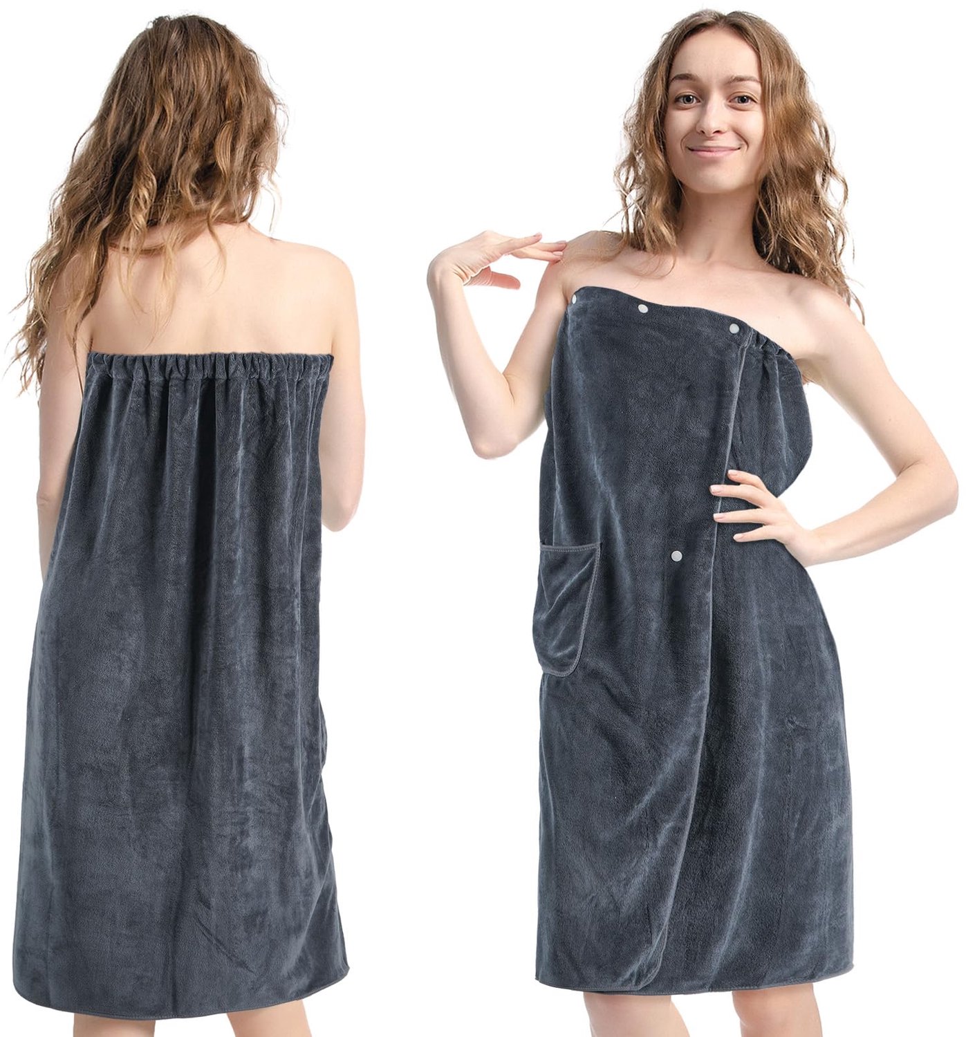 Badhanddoek dames 90 x 145 cm - microvezel, verstelbaar met drukknopen - met zakken en elastiek - ideaal voor sauna - ShopVlot