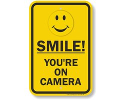 SmartSign "Smile You 're On Camera" Sign - 12" x 18" Aluminium - ShopVlot