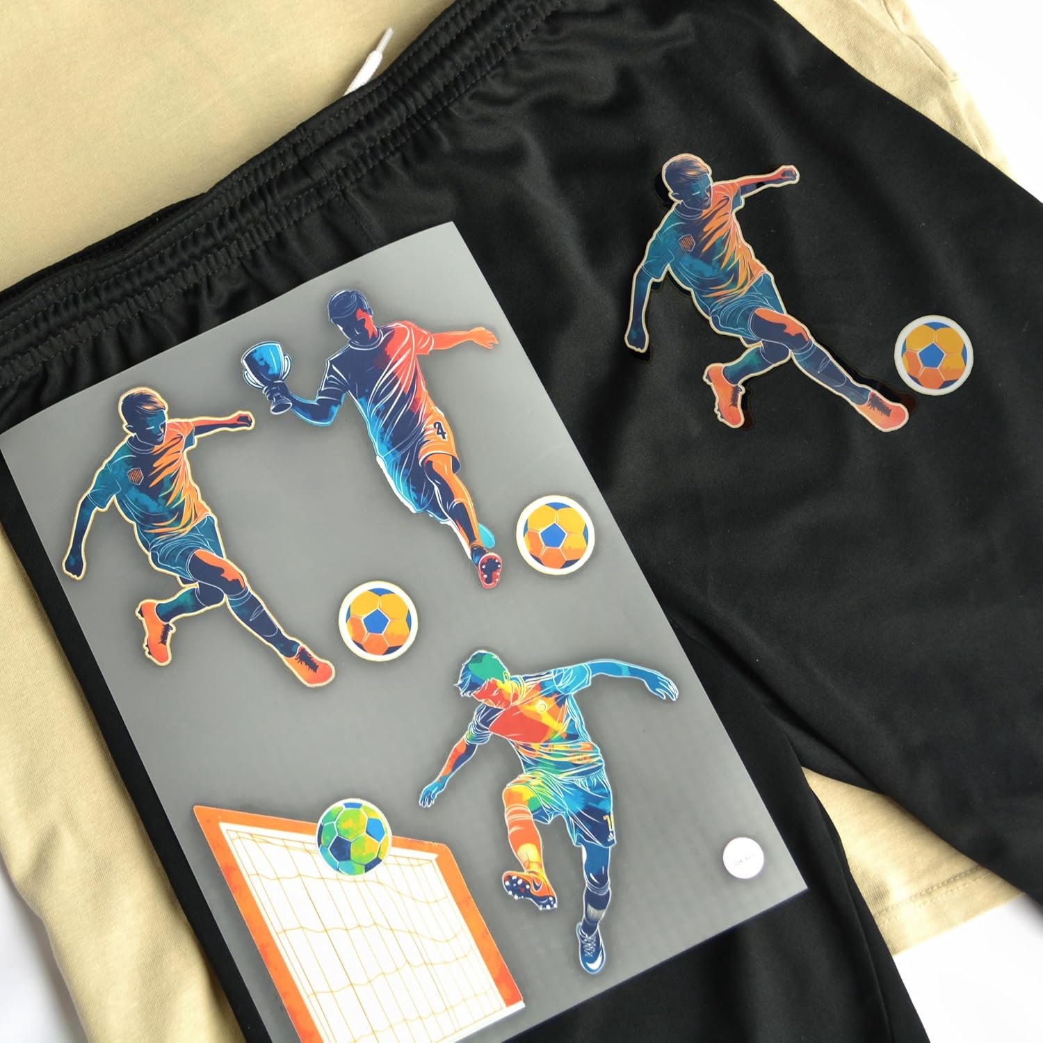 Strijkplaatjes, voetbaldoel, set voor textiel, DIN A4, om op te strijken, decoratieve stoffen reparatie van T-shirts, jeans, hoodies, patches groot klein voor kinderen, jongens, meisjes