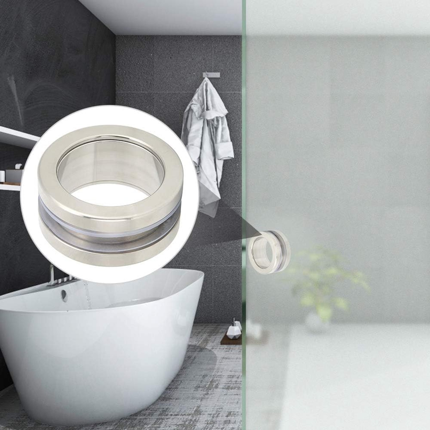 Chrees Glazen Deurgreep Stevige Massieve Ronde Badknop voor Badkamerkast, Roestvrijstalen Schuifdeurtrekker voor Douche, Hoogwaardige Verchroomde Afwerking voor Glazen Deuren