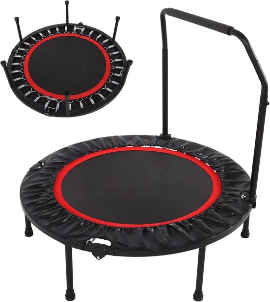 lyrlody Opvouwbare Trampoline voor Volwassenen en Kinderen, 32 Dikke Stalen Veren met Verstelbare Armleuningen van Schuim, Draagvermogen van 150 Kg, Rubberen Antislipvoetjes — afbeelding 4