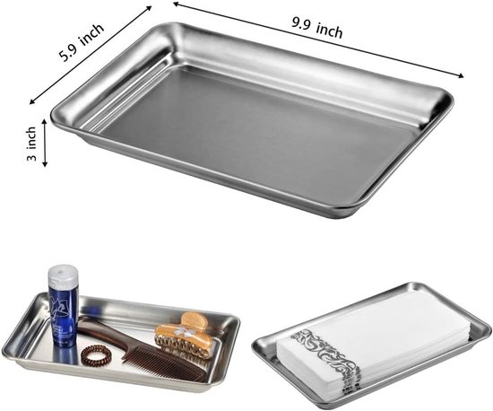 Vintage boerderij decor metalen ijdelheid lade (2 stuks), aanrecht gasthanddoek opslag organizer lade dispenser, stevige houder voor parfum, cosmetica, sieraden, make-up badkamer organizer (zilver) — afbeelding 4