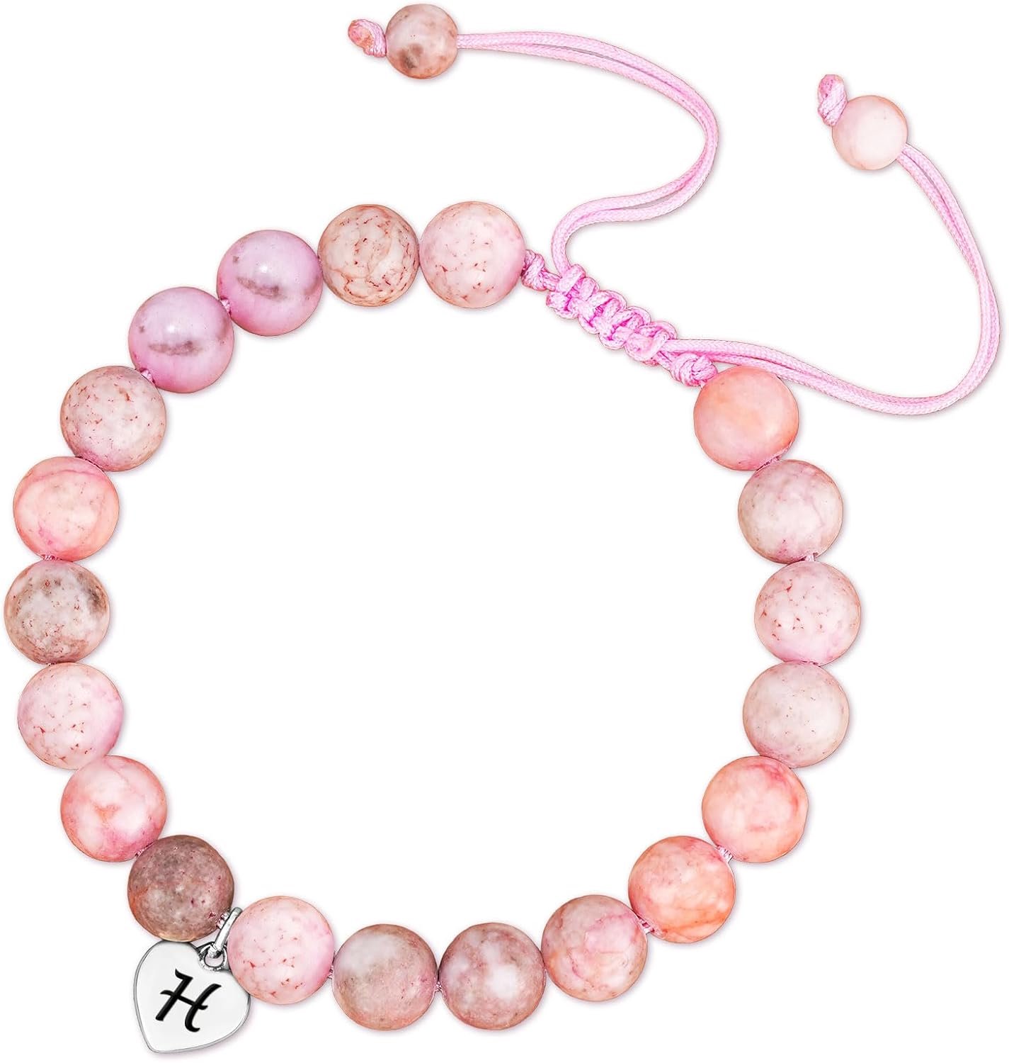 Esmoly 8 mm echte natuursteen kralenarmband dames hart letters hanger verstelbaar geschenken voor vrouwen meisjes