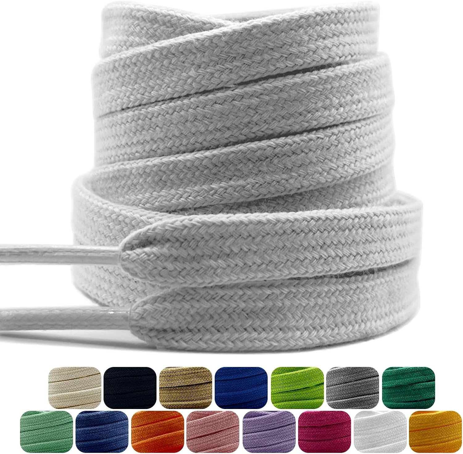 2 paar katoen schoenveters, 9 mm brede platte veters voor sneakers, sportschoenen, trainers, scheurbestendige premium vervangende schoenveters