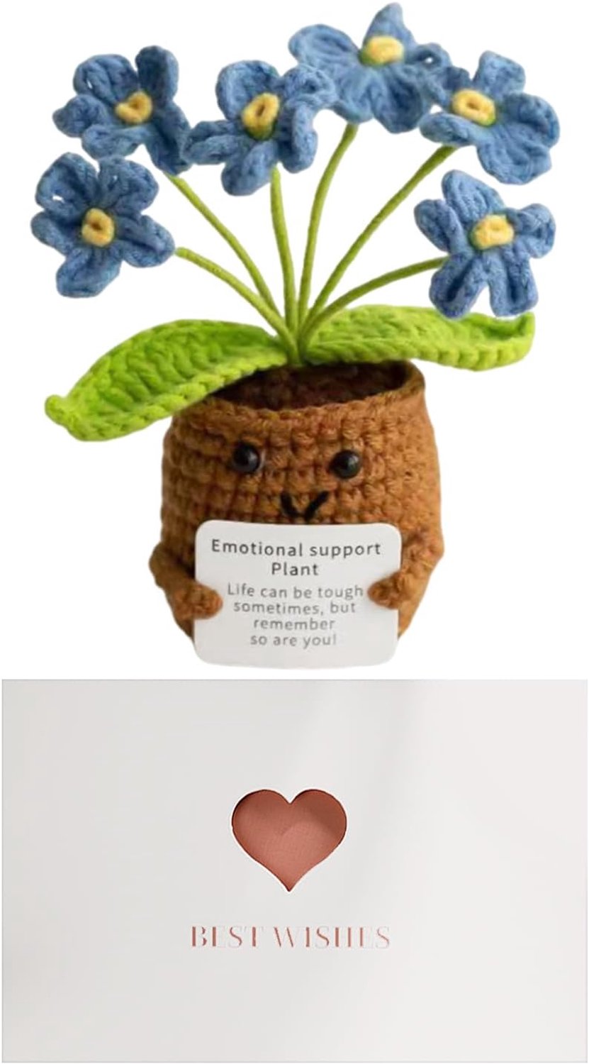 1 Stuk Gebreide Bloempot Planten En 1 Stuk Liefde Kaart, Wol Simulatie Desktop Decoratie, Hartverwarmende Kerstcadeaus, Geschikt Om Warmte Toe Te Voegen Aan De Kamer.