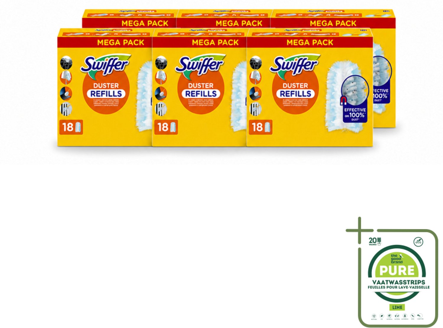6 x Swiffer - Duster – Voor Stofwisser – 18 navullingen - Grootverpakking - Vaatwasstrips - Stofduster Navullingen - Stof Opvangen - Stofduster - Stof Opvangen Droog - Stofduster Handvat
