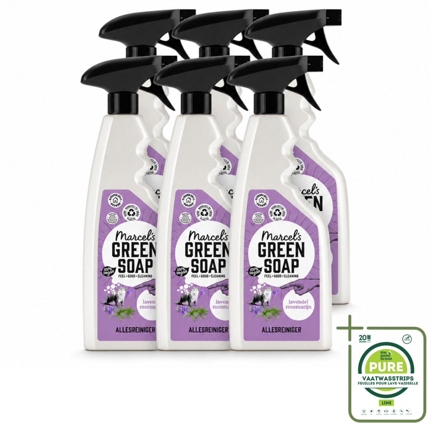 6 x Marcel’s Green Soap – Allesreiniger Spray – Lavendel & Rozemarijn – 500 ml - Grootverpakking - Vaatwasstrips - Allesreiniger Spray - Natuurlijke Reiniger - Plantaardige Zeep - Vet En Vuil Verwijderen - Tafel Reinigen