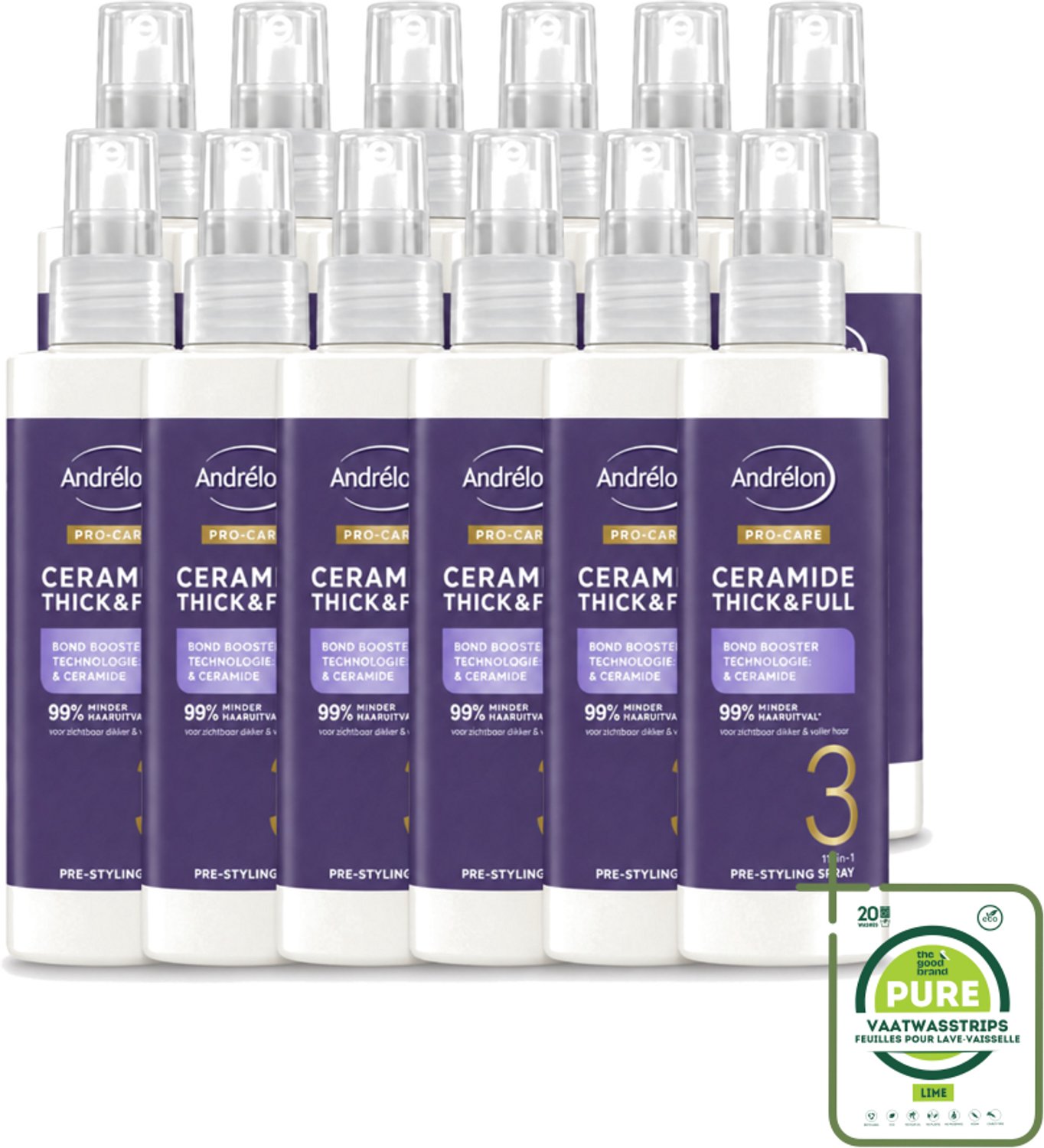 12 x Andrélon – Leave-In Spray – Pro Care Ceramide Thick & Full – 200 ml - Grootverpakking - Vaatwasstrips - Haarkleur - Haartype - Haarspanning - Haarspanning - Haartype