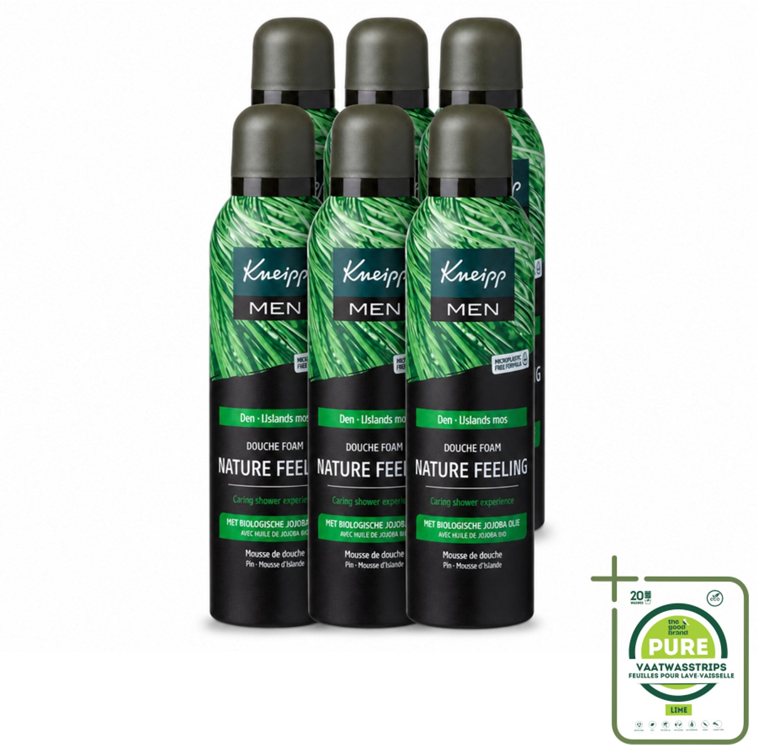 6 x Kneipp – Men Nature Feeling – Douche Foam – Frisse Dennengeur – 200 ml - Grootverpakking - Vaatwasstrips - Douche Foam - Natuurlijke Douche - Verkwikkende Douche - Scheerschuim - Huid Verzorging