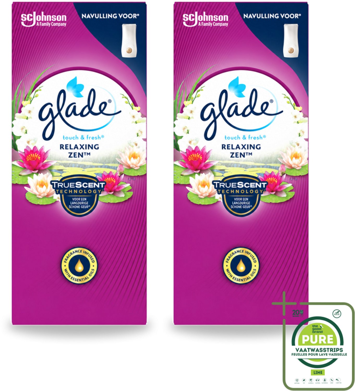 2 x Glade – Touch & Fresh Navulling – Relaxing Zen – 10 ml - Grootverpakking - Vaatwasstrips - Geurboost - Luchtverfrisser - Ontspannende Geur - Frisse Geur - Sandelhout